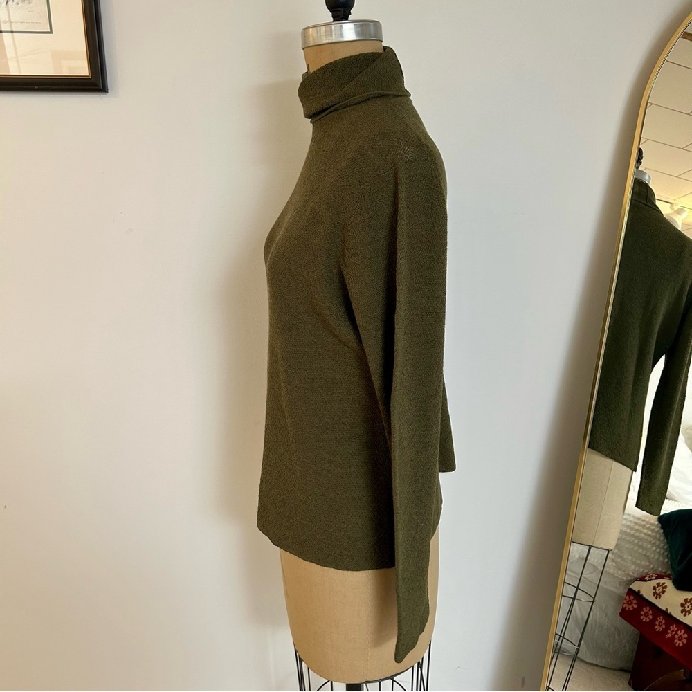 Eileen Fisher Women’s Olive Green Turtleneck Wool Crepe Sweater Sz L EUC - Picture 4 of 11